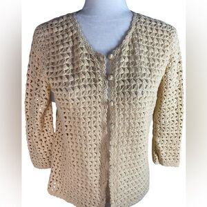 Vintage Casual Corner Annex Openwork Crochet Cardigan Size M Cotton Ramie